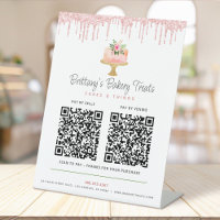 Cake Blush Pink 2 QR Code Pay Here Bakery Glitter