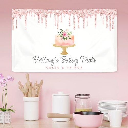 Cake Blush Pink Glitter Drips Bakery Pastry Chef Banner