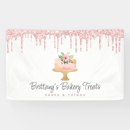 Cake Blush Pink Glitter Drips Bakery Pastry Chef Banner
