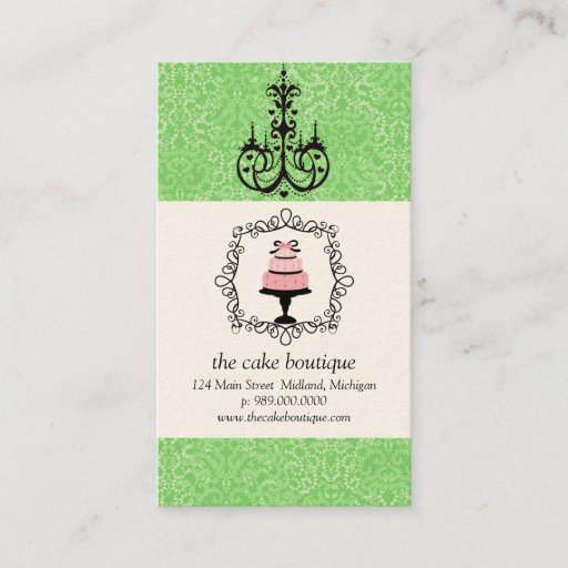 Customizable Cake Boutique Fancy Green Damask Business Cards
