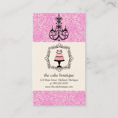 Cake Boutique Fancy Pink Damask Business Cards