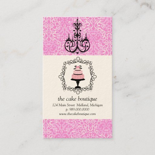 Customizable Cake Boutique Fancy Pink Damask Business Cards