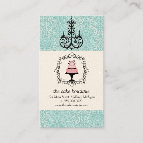 Cake Boutique Fancy Teal Damask Business Cards