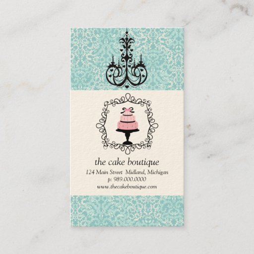 Customizable Cake Boutique Fancy Teal Damask Business Cards
