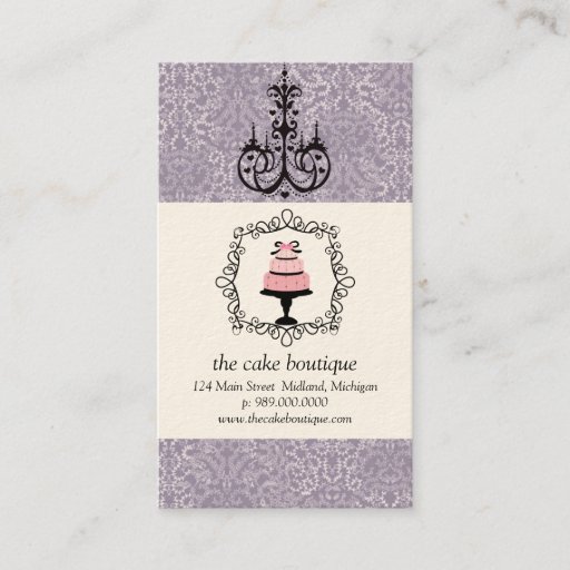 Customizable Cake Boutique Fancy Violet Damask Business Cards