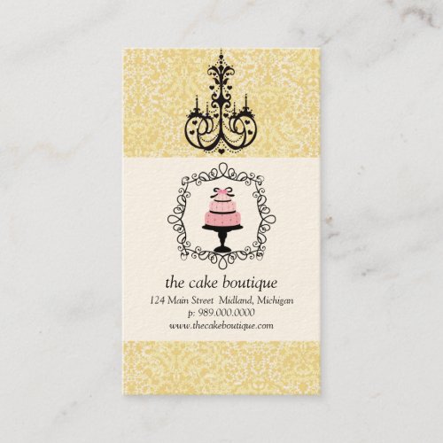 Cake Boutique Fancy Yellow Damask Business Cards