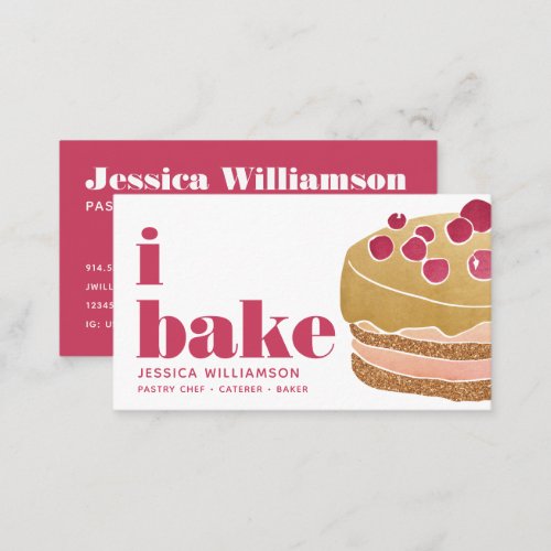 Cake Burgundy Red Gold Pastry Chef Bake Bold Type Business Card