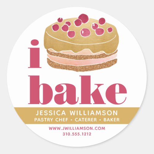 Cake Burgundy Red Gold Pastry Chef Bake Bold Type Classic Round Sticker