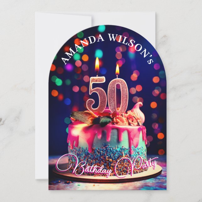 Cake, Candles, and Celebration: 50th birthday Invitation (Front)