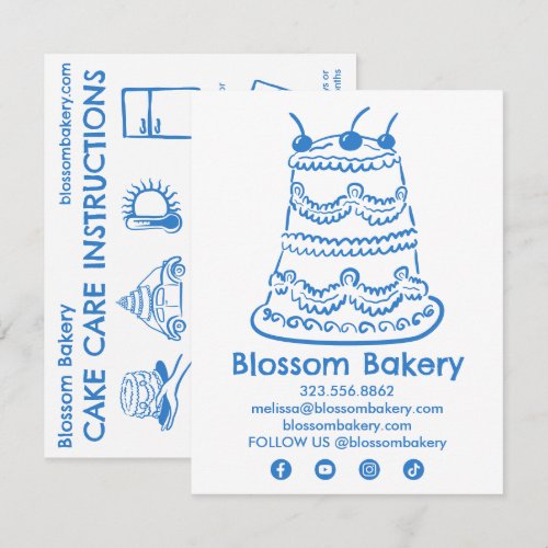 Cake Care Card Instructions Bakery Wedding Bday