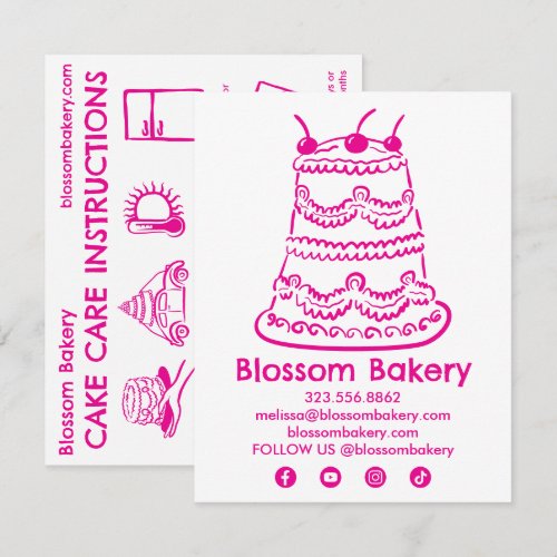 Cake Care Card Instructions Bakery Wedding Bday