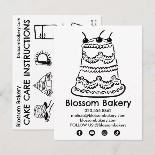 Cake Care Card Instructions Bakery Wedding Bday