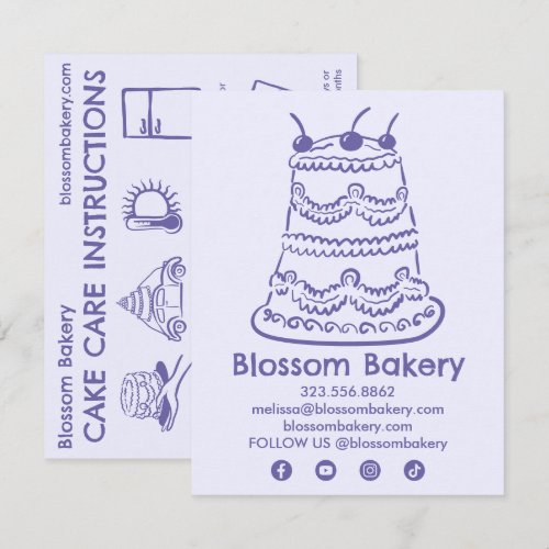 Cake Care Card Instructions Bakery Wedding Bday