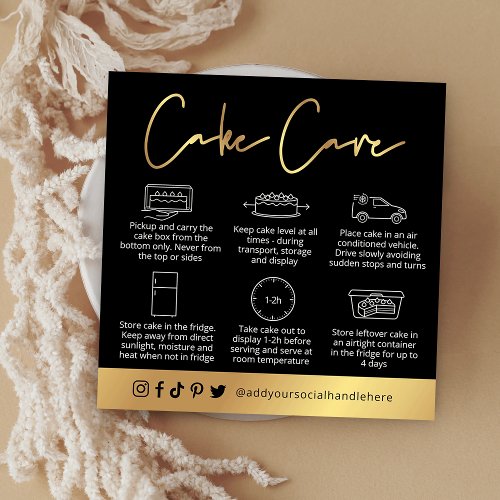 Cake Care Guide Black  Gold Script Logo Card