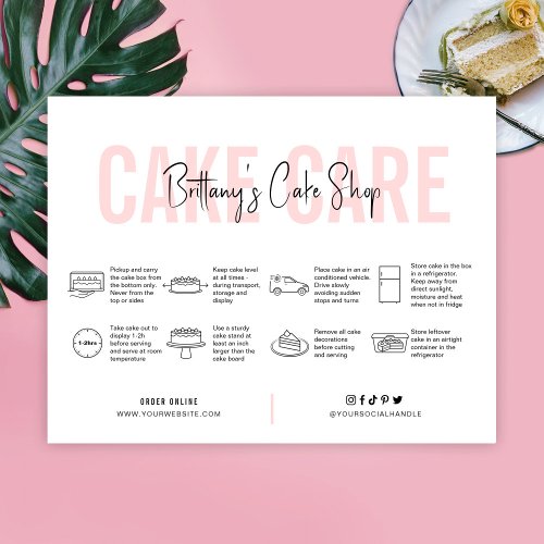 Cake Care Guide Pink Aesthetic Bakery Thank You Card