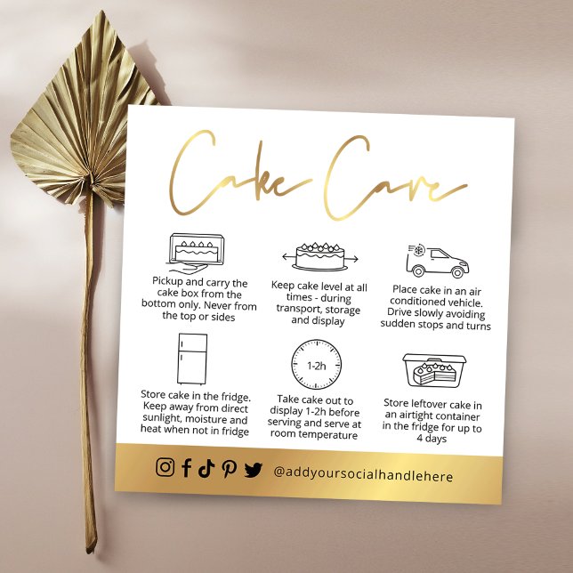 Cake Care Guide White & Gold Script Logo Card