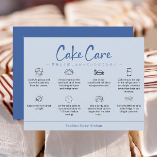 Cake Care Instructions Blue Minimalist Thank You Card