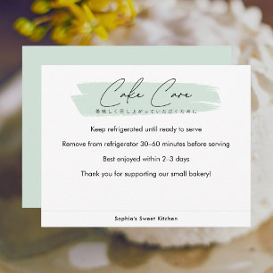 Cake Care Instructions Green Minimalist Script Thank You Card