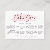 Cake Care Instructions Guide Girly Pink Watercolor Business Card (Front)