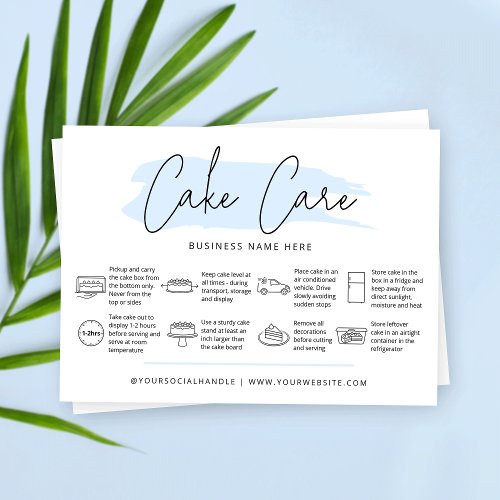 Cake Care Instructions Guide Light Blue Watercolor Business Card