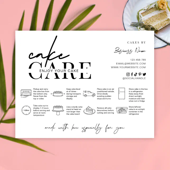 Printable Cake Care Card Template Simple Cake Care Editable Card...