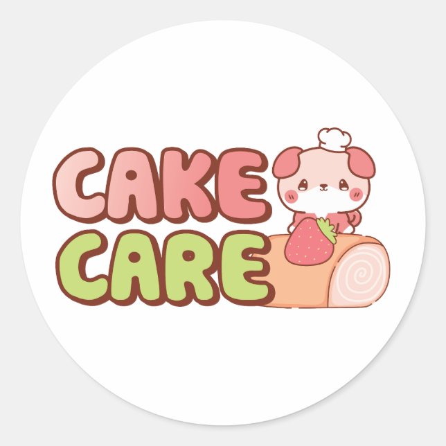 cake care of puffi classic round sticker (Front)