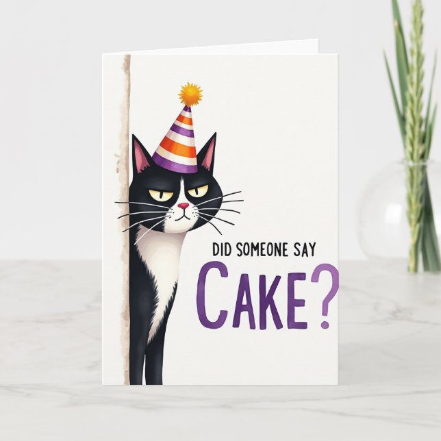 Cake Cat Birthday Illustration Card (Front)