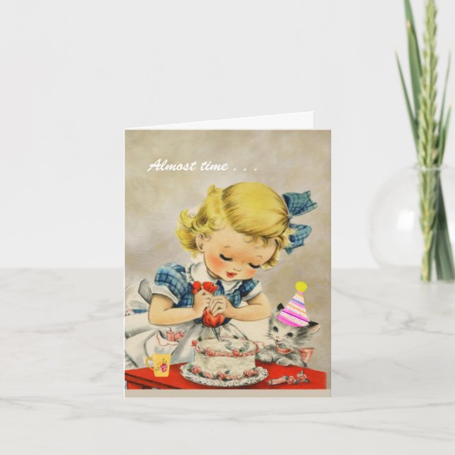 Cake Cat Young Girl Combine for a Happy Birthday Card (Front)