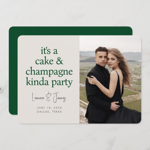 Cake Champagne Fun Typography Green Wedding  Save The Date