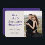 Cake Champagne Fun Typography Purple Wedding Save The Date<br><div class="desc">It's A Cake And Champagne Party Fun Bold Purple Typography Wedding Photo Save the Date Invitation</div>
