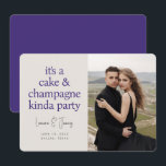 Cake Champagne Fun Typography Purple Wedding Save The Date<br><div class="desc">It's A Cake And Champagne Party Fun Bold Purple Typography Wedding Photo Save the Date Invitation</div>