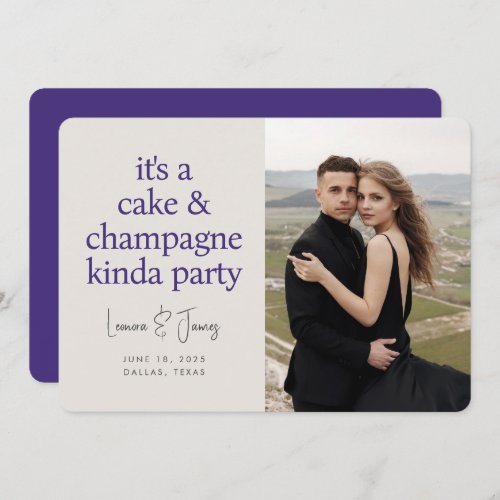 Cake Champagne Fun Typography Purple Wedding Save The Date
