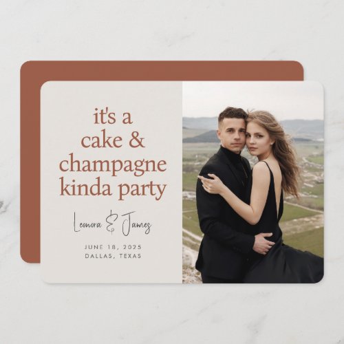 Cake Champagne Fun Typography Terracotta Wedding  Save The Date