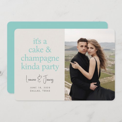 Cake Champagne Typography Turquoise Wedding Save The Date