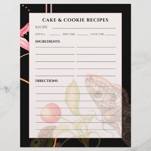 Cake  Cookie Recipe  Black Botanical Butterfly