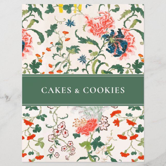 Cake Cookie Recipe Index | Stylish Floral | Green (Back)