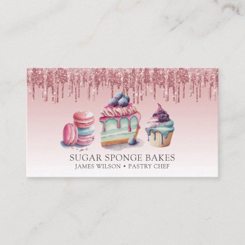 Cake Cookies Cupcake Pastry Chef Rose Gold Glitter Business Card