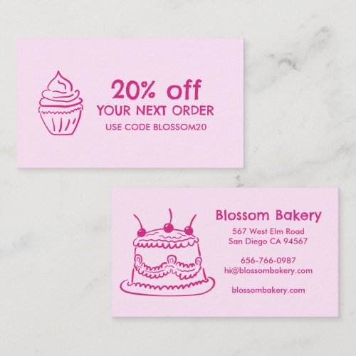 Cake Cupcake Bakery Dessert Catering Rewards Discount Card