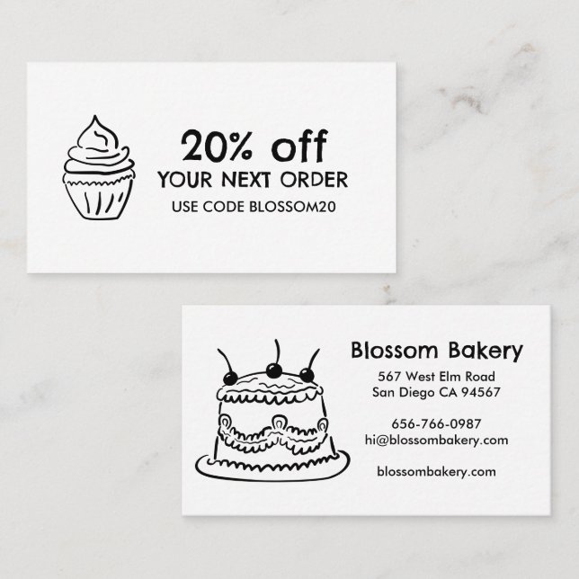 Cake Cupcake Bakery Dessert Catering Rewards  Discount Card (Front/Back)