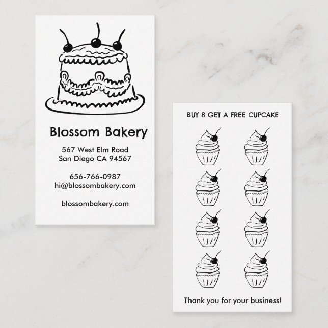 Cake Cupcake Bakery Dessert Catering Rewards  Loyalty Card (Front/Back)