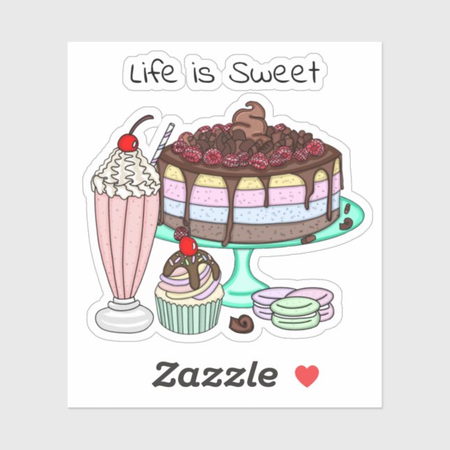 Cake, Cupcake, Milkshake and Macaroons  Life is  Sticker (Sheet)