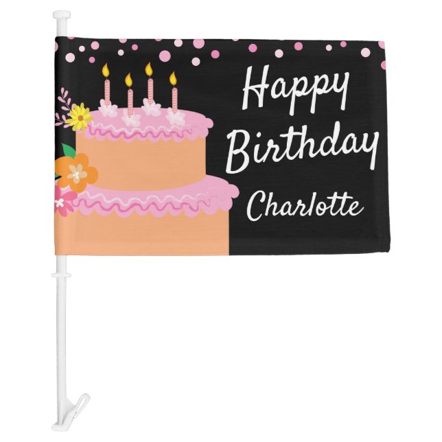 Cake Custom Name Happy Birthday Car Flag (Front)