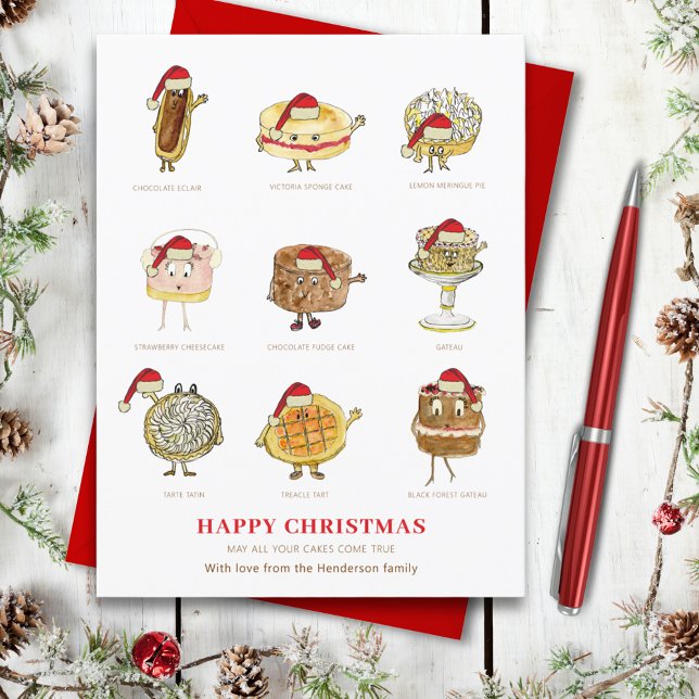 Cake cute baking illustration  holiday postcard (Funny cake happy christmas custom greetings card)
