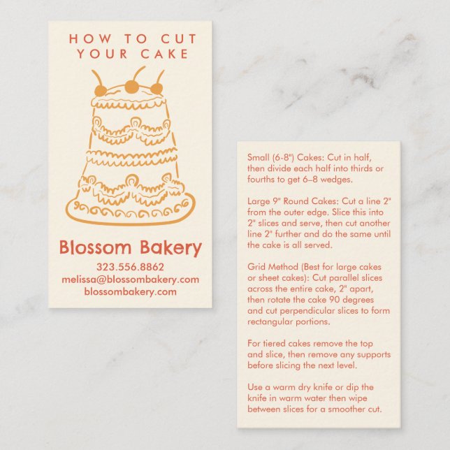 Cake Cutting Instructions Bakery Dessert Wedding  Business Card (Front/Back)