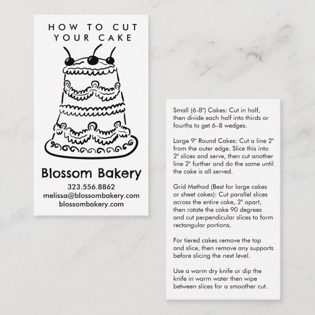 Cake Cutting Instructions Bakery Dessert Wedding  Business Card (Front/Back)