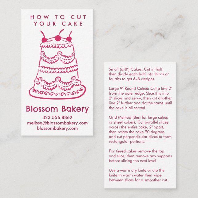 Cake Cutting Instructions Bakery Dessert Wedding  Business Card (Front/Back)