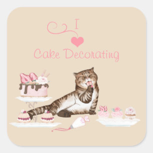 Cake Decorating Cat Square Sticker