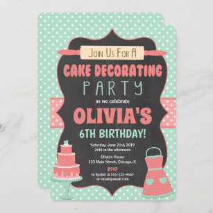Cake decorating cupcake birthday party invitations