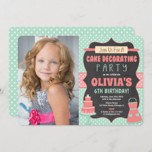 Cake decorating cupcake birthday party photo invitation