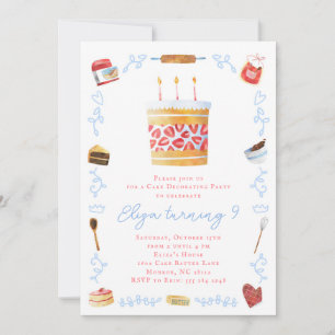 Cake Decorating Invitation - Baking Birthday Party